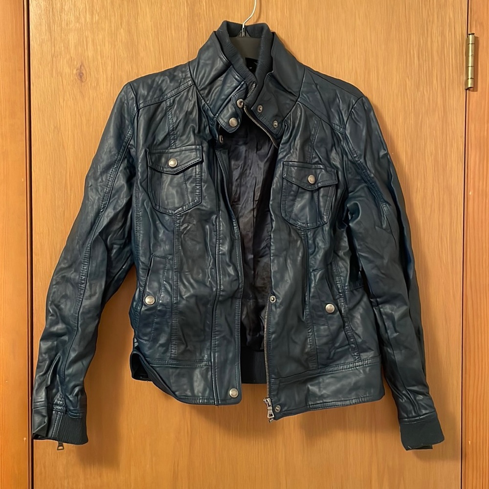Guess Blue Faux Leather Jacket